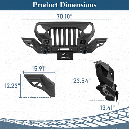 Mad Max Front Bumper w/Wings & Windshield Frame Cover(18-26 Jeep Wrangler JL & Gladiator JT(Excluding Wrangler 4xe, Rubicon 392, JT Mojave)) - Ultralisk 4x4