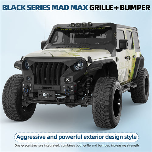 Full-width Front Bumper w/Mad Max Grill For 2018-2025 Jeep Wrangler JL & Jeep Gladiator JT - Ultralisk 4x4