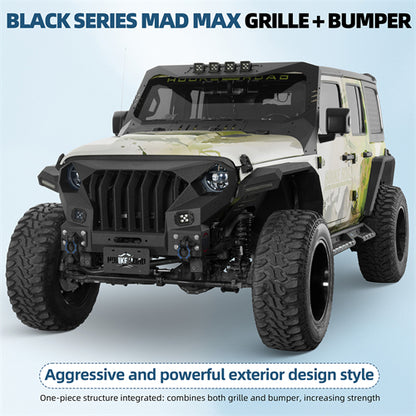 Full-width Front Bumper w/Mad Max Grill For 2018-2025 Jeep Wrangler JL & Jeep Gladiator JT - Ultralisk 4x4