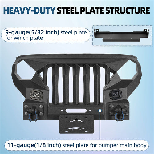 Full-width Front Bumper w/Mad Max Grill For 2018-2026 Jeep Wrangler JL & Jeep Gladiator JT - Ultralisk 4x4