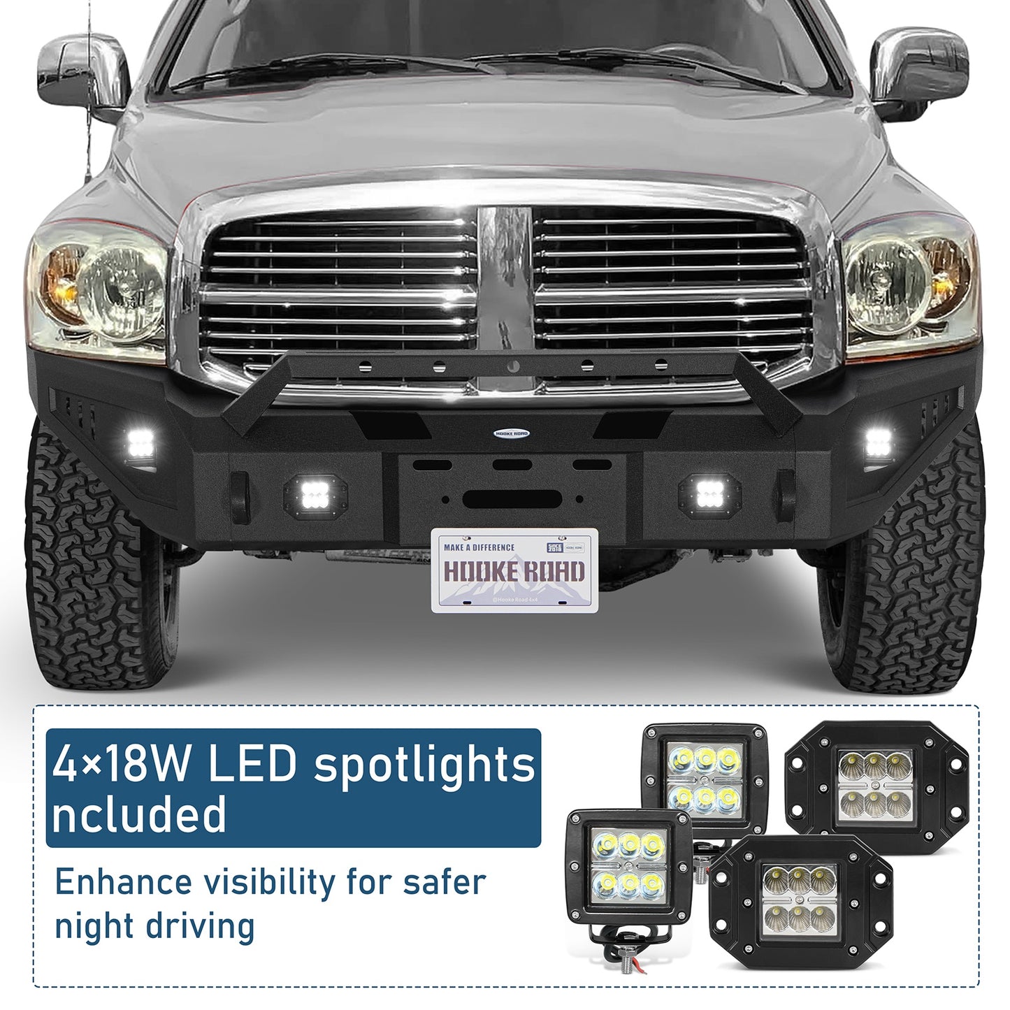 Discovery Ⅰ Full-Width Front Bumper w/ Winch Plate & LED Spotlights For 2006-2008 Ram 1500 - Ultralisk4x4