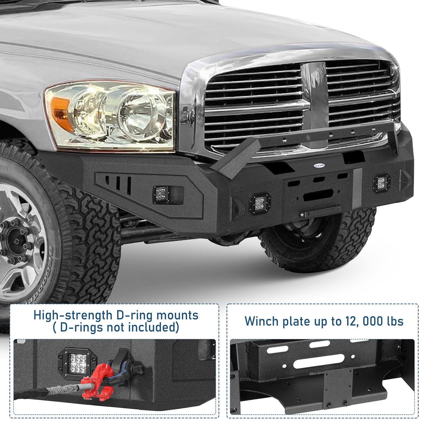 Discovery Ⅰ Full-Width Front Bumper w/ Winch Plate & LED Spotlights For 2006-2008 Ram 1500 - Ultralisk4x4