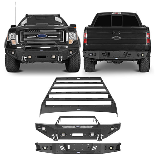 Front Bumper &  Rear Bumper &  Roof Rack for Fit for 2009-2014 F-150 SuperCrew, Excluding Raptor ultralisk4x4 ULB.8205+8202+8204 1