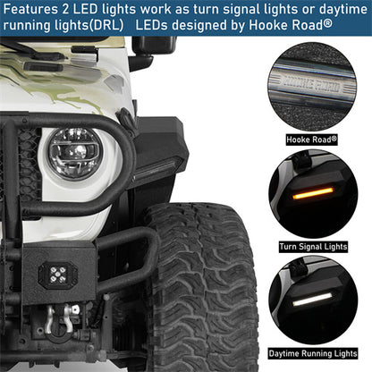Front Fender Flares w/ LED Turn Signal Lights For 2018-2025 Jeep Wrangler JL & Gladiator JT - ultralisk4x4