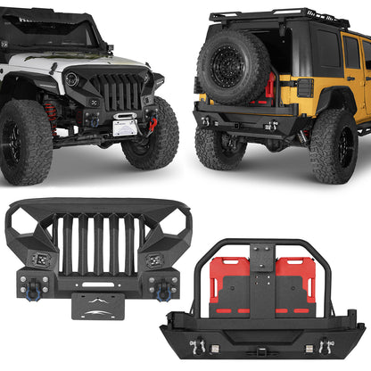 Front Bumper & Rear Bumper w/Spare Tire Carrier(07-18 Jeep Wrangler JK) - ultralisk4x4