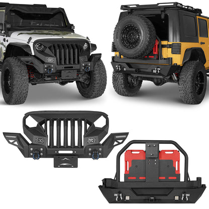 Front Bumper & Rear Bumper w/Spare Tire Carrier(07-18 Jeep Wrangler JK) - ultralisk4x4