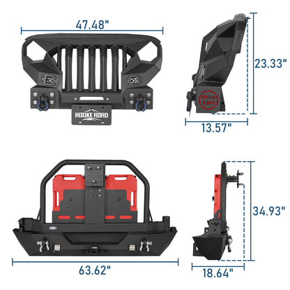 Front Bumper & Rear Bumper w/Spare Tire Carrier(07-18 Jeep Wrangler JK) - ultralisk4x4