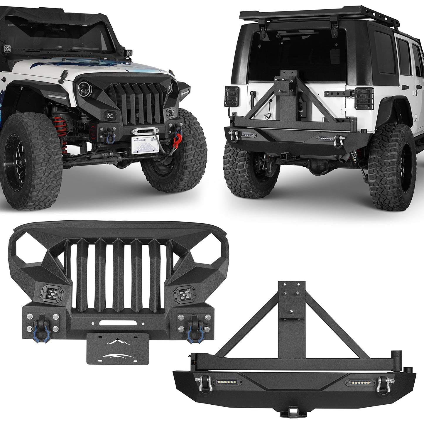 Front Bumper & Rear Bumper w/2Inch Hitch Receiver(07-18 Jeep Wrangler JK) - ultralisk4x4