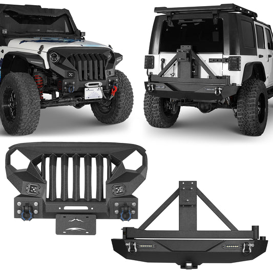 Front Bumper & Rear Bumper w/2Inch Hitch Receiver(07-18 Jeep Wrangler JK) - ultralisk4x4