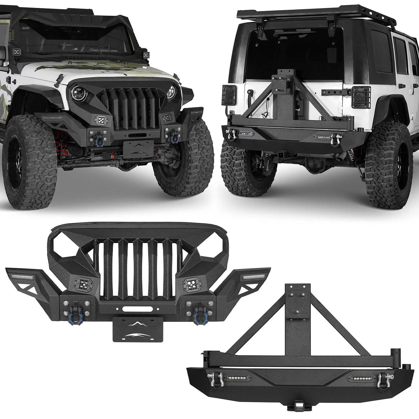 Front Bumper & Rear Bumper w/2Inch Hitch Receiver(07-18 Jeep Wrangler JK) - ultralisk4x4