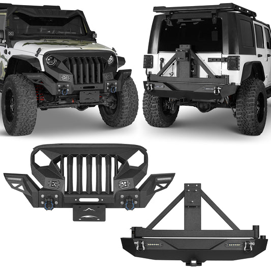 Front Bumper & Rear Bumper w/2Inch Hitch Receiver(07-18 Jeep Wrangler JK) - ultralisk4x4