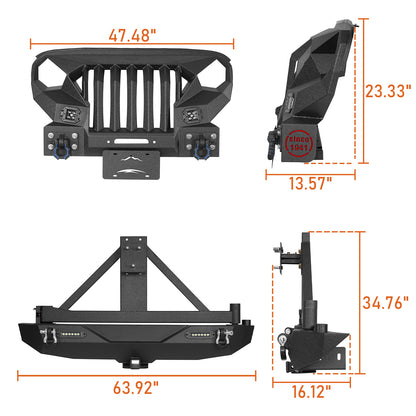 Front Bumper & Rear Bumper w/2Inch Hitch Receiver(07-18 Jeep Wrangler JK) - ultralisk4x4