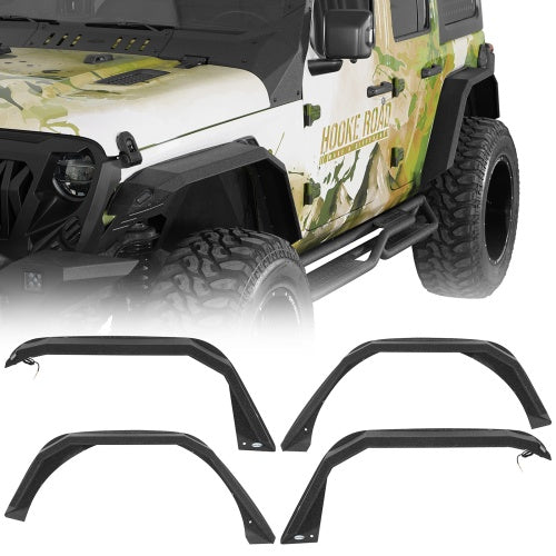 Off-Road Flat Front & Rear Fender Flares w/ LED Turn Signal Lights For 2018-2026 Jeep Wrangler JL  - Ultralisk4x4