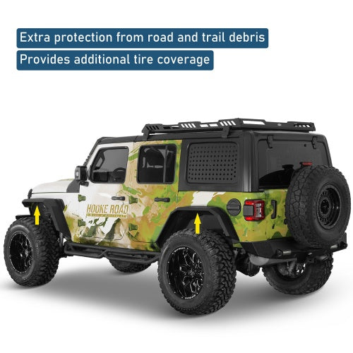Off-Road Flat Front & Rear Fender Flares w/ LED Turn Signal Lights For 2018-2026 Jeep Wrangler JL  - Ultralisk4x4