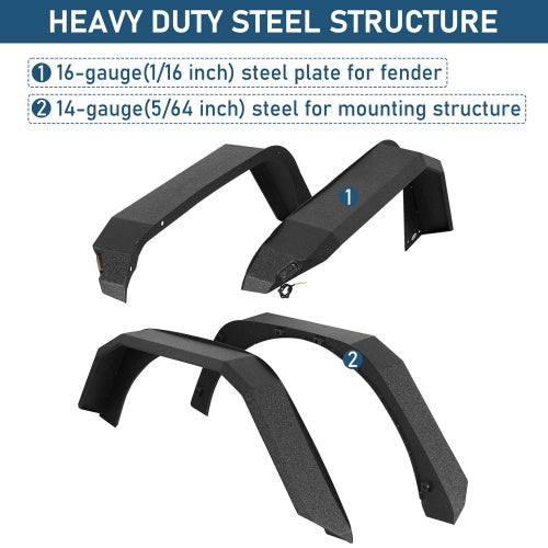 Off-Road Flat Front & Rear Fender Flares w/ LED Turn Signal Lights For 2018-2026 Jeep Wrangler JL  - Ultralisk4x4