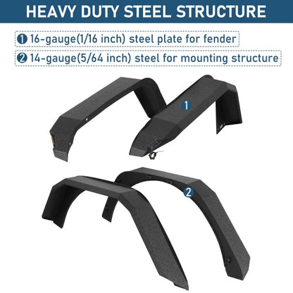 Off-Road Flat Front & Rear Fender Flares w/ LED Turn Signal Lights For 2018-2026 Jeep Wrangler JL  - Ultralisk4x4