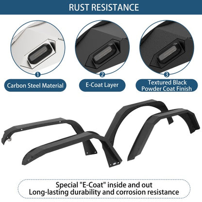 Off-Road Flat Front & Rear Fender Flares w/ LED Turn Signal Lights For 2018-2026 Jeep Wrangler JL  - Ultralisk4x4