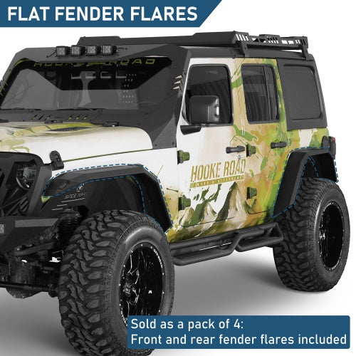 Off-Road Flat Front & Rear Fender Flares w/ LED Turn Signal Lights For 2018-2026 Jeep Wrangler JL  - Ultralisk4x4