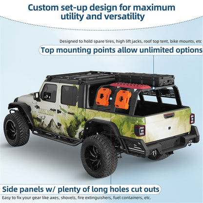 18.8" High Overland Bed Rack For 2020-2025 Jeep Gladiator JT / 2005-2023 Toyota Tacoma(5' Bed) / 2019-2025 Ford Ranger - Ultralisk4x4