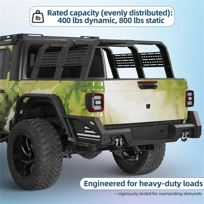 18.8" High Overland Bed Rack For 2020-2025 Jeep Gladiator JT / 2005-2023 Toyota Tacoma(5' Bed) / 2019-2025 Ford Ranger - Ultralisk4x4