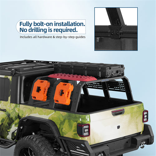 18.8" High Overland Bed Rack For 2020-2025 Jeep Gladiator JT / 2005-2023 Toyota Tacoma(5' Bed) / 2019-2025 Ford Ranger - Ultralisk4x4