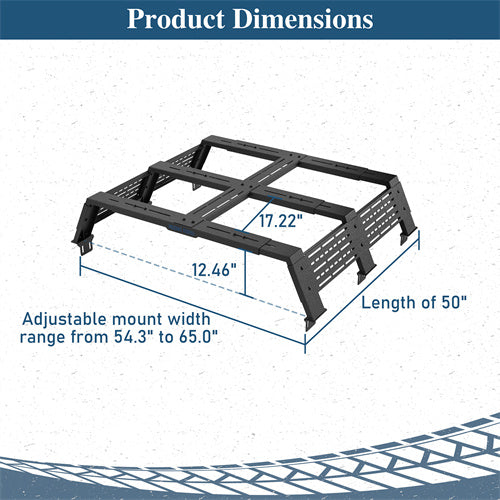 12.2" High Overland Bed Rack For 2020-2025 Jeep Gladiator JT / 2005-2023 Toyota Tacoma(5' Bed) / 2019-2025 Ford Ranger - Ultralisk4x4