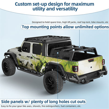 12.2" High Overland Bed Rack For 2020-2025 Jeep Gladiator JT / 2005-2023 Toyota Tacoma(5' Bed) / 2019-2025 Ford Ranger - Ultralisk4x4