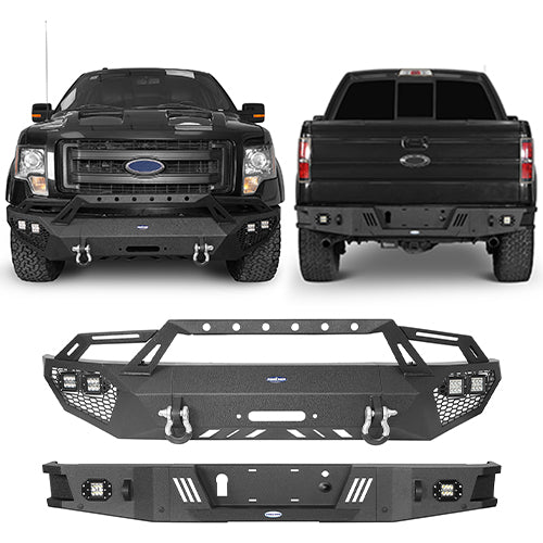 Front Bumper w/ Grill Guard & Rear Bumper for 2009-2014 Ford F-150 Excluding Raptor ultralisk4x4 ULB.8200+8204 1
