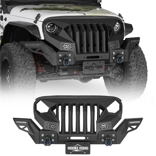 Mad Max Grill+Bumper w/ Winch Plate & LED Spotlights For 2007-2018 Jeep Wrangler JK - Ultralisk 4x4