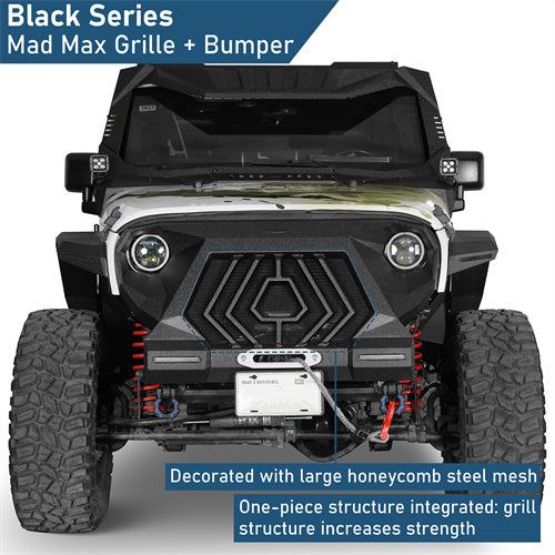 Mad Max Grill+Bumper w/ LED Turn Signal Lights For 2007-2018 Jeep Wrangler JK - Ultralisk4x4