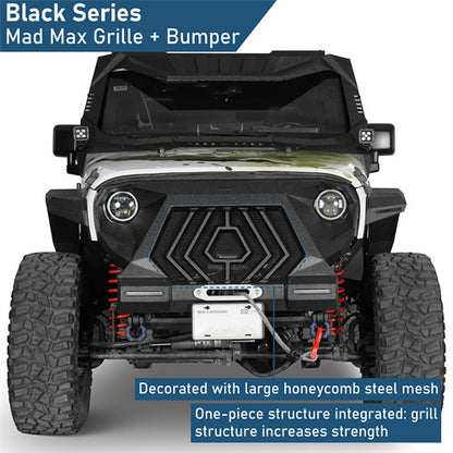 Mad Max Grill+Bumper w/ LED Turn Signal Lights For 2007-2018 Jeep Wrangler JK - Ultralisk4x4