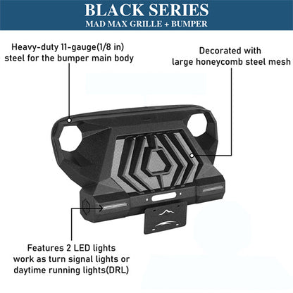 Mad Max Grill+Bumper w/ LED Turn Signal Lights For 2007-2018 Jeep Wrangler JK - Ultralisk4x4