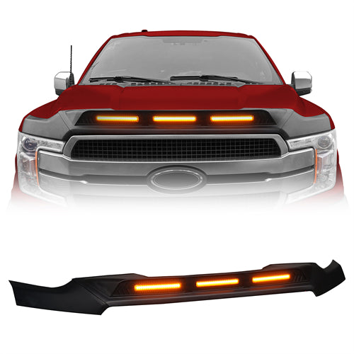 Hood Protector Stone Guard w/ Amber Lights For 2015-2020 Ford F-150(Excluding Raptor) - Ultralisk4x4
