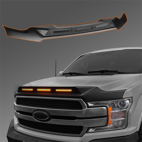 Hood Protector Stone Guard w/ Amber Lights For 2015-2020 Ford F-150(Excluding Raptor) - Ultralisk4x4