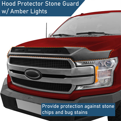 Hood Protector Stone Guard w/ Amber Lights For 2015-2020 Ford F-150(Excluding Raptor) - Ultralisk4x4