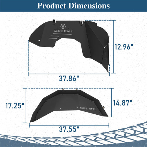 Front & Rear Aluminum Inner Fender Liners For 2018-2025 Jeep Wrangler JL (Excluding Rubicon 3.6L Engine)- Ultralisk4x4