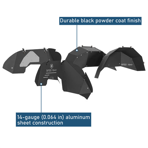 Front & Rear Aluminum Inner Fender Liners For 2018-2025 Jeep Wrangler JL (Excluding Rubicon 3.6L Engine)- Ultralisk4x4
