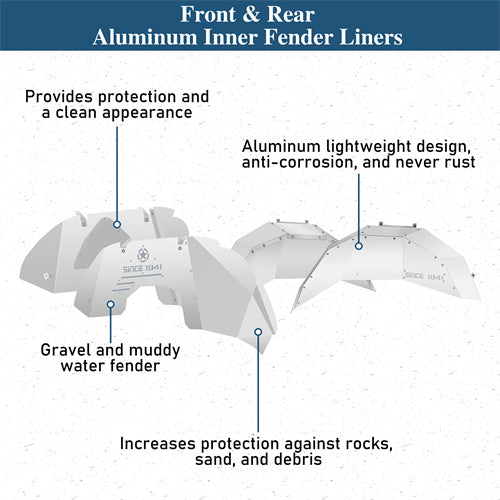 Front & Rear Aluminum Inner Fender Liners For 2018-2025 Jeep Wrangler JL (Excluding Rubicon 3.6L Engine)- Ultralisk4x4