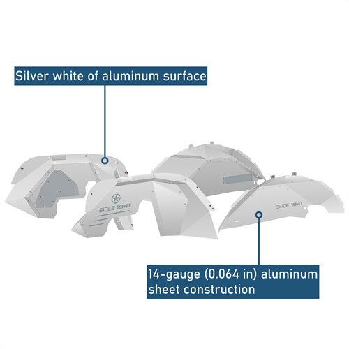 Front & Rear Aluminum Inner Fender Liners For 2007-2018 Jeep Wrangler JK - Ultralisk4x4