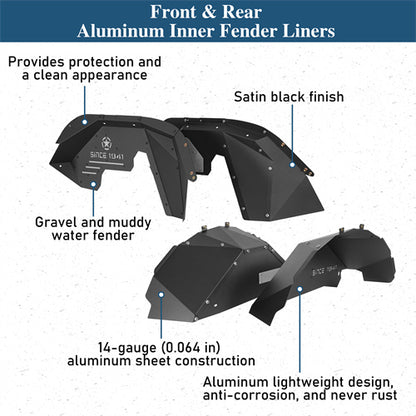 Front & Rear Aluminum Inner Fender Liners For 2007-2018 Jeep Wrangler JK - Ultralisk4x4