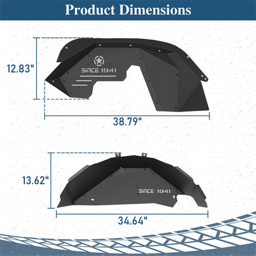 Front & Rear Aluminum Inner Fender Liners For 2007-2018 Jeep Wrangler JK - Ultralisk4x4