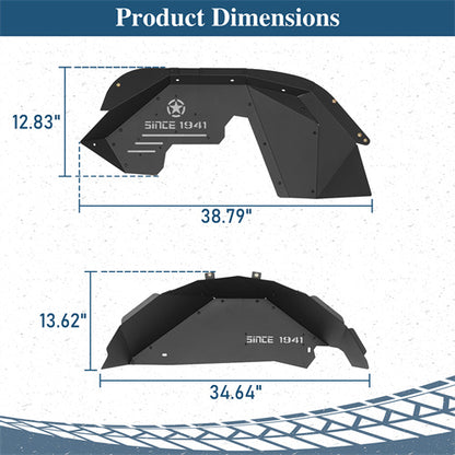 Front & Rear Aluminum Inner Fender Liners For 2007-2018 Jeep Wrangler JK - Ultralisk4x4