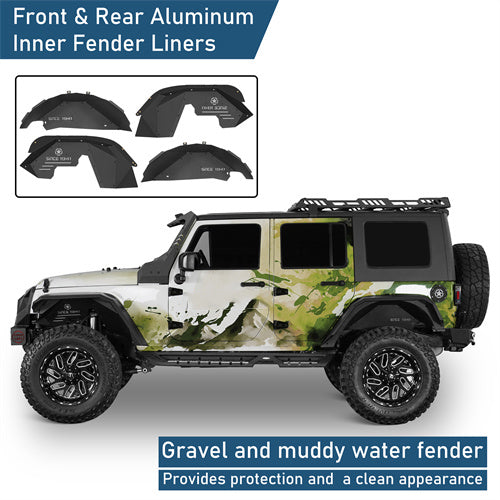 Front & Rear Aluminum Inner Fender Liners For 2007-2018 Jeep Wrangler JK - Ultralisk4x4