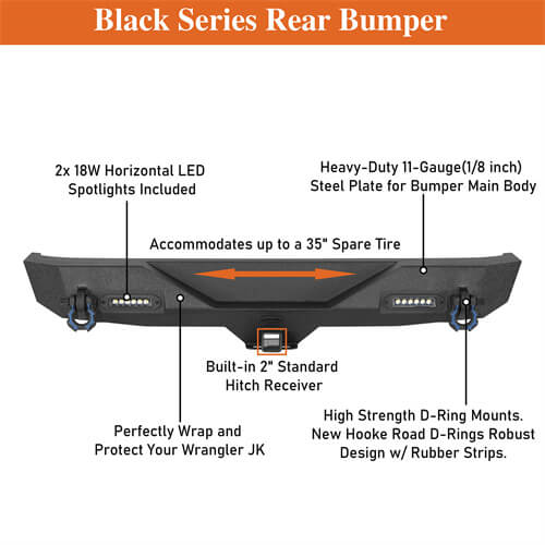 Jeep Accessories Rear Bumper w/ white LED spotlights For 2007-2018 Jeep Wrangler JK - Ultralisk4x4