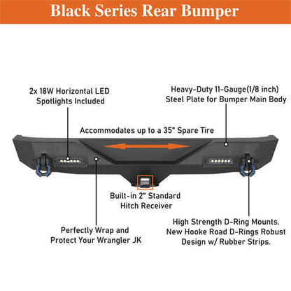 Jeep Accessories Rear Bumper w/ white LED spotlights For 2007-2018 Jeep Wrangler JK - Ultralisk4x4