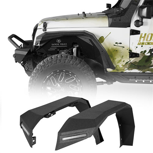 Front Fender Flares w/ LED Lights For 2007-2018 Jeep Wrangler JK - Ultralisk4x4