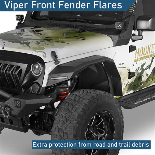 Front Fender Flares w/ LED Lights For 2007-2018 Jeep Wrangler JK - Ultralisk4x4