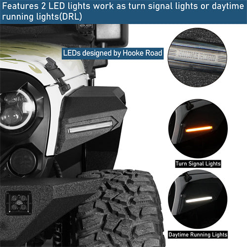 Front Fender Flares w/ LED Lights For 2007-2018 Jeep Wrangler JK - Ultralisk4x4