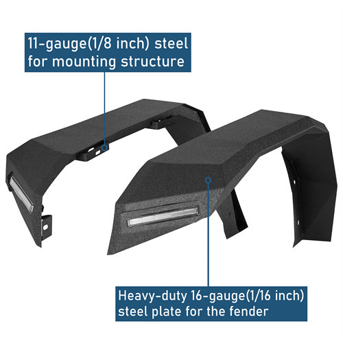 Front Fender Flares w/ LED Lights For 2007-2018 Jeep Wrangler JK - Ultralisk4x4