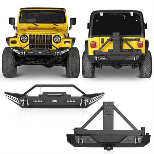 Jeep TJ Front and Rear Bumper Combo w/Tire Carrier for 1997-2006 Jeep Wrangler TJ - ultralisk 4x4 ULB.1010+ULB.1011 1